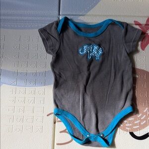 Adorable Gray Bodysuit with Blue Elephant Accent